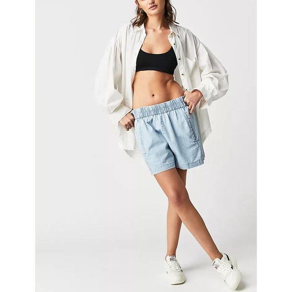 FREE PEOPLE Get Free Chambray Pull On Shorts / Lady Liberty - Picture 6 of 11